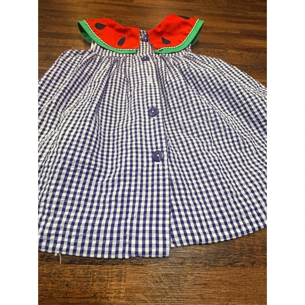 Vintage watermelon gingham seersucker dress size 24 months summer fun .